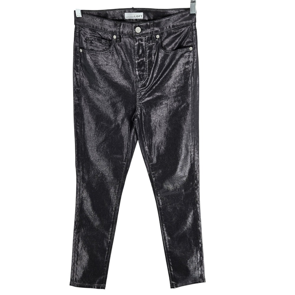 LOFT Pants Womens‎ 2 26 Metallic Silver Gray The Skinny Coated Jeans High Rise